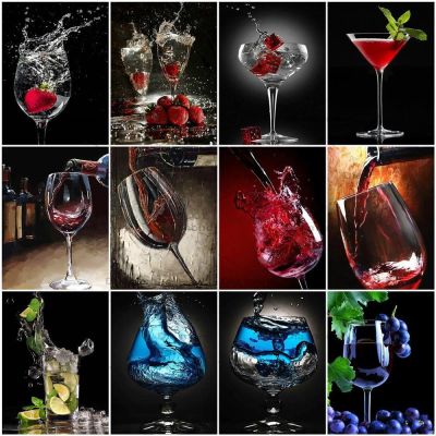 【High-end cups】5D เพชรจิตรกรรมแก้วไวน์เต็มสแควร์/รอบ DIY เพชรเย็บปักถักร้อยถ้วยไวน์แดงโมเสค Rhinestone ปักครอสติผนังศิลปะ