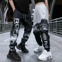 MOLLGE Korean Loose Hip Hop Letter Quarter Pants Street Lovers Trend Sports Pants Men Windbreaker Jogging Pants Sweatpants