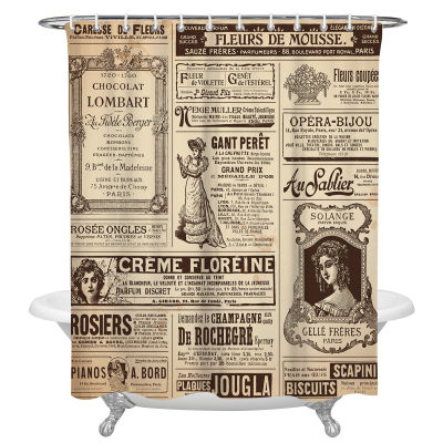 Newspaper English Letters Retro Shower Curtain Home Bathroom Decor Shower Curtain Waterproof Christmas Shower Curtain