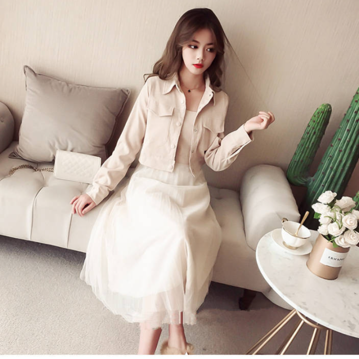 fashion-women-two-piece-sets-new-spring-summer-long-sleeve-short-jacket-and-patchwork-mesh-dress-2-pcs-suits-woman-outfit