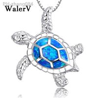 WalerV Free Provide Necklace Lovely Turtle Shape Set Red Green White Blue Imitation Fire Opal Pendant Necklace For Women Gift