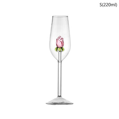 JIANG แก้วไวน์สีแดงสีขาวทรงกุหลาบ3D สุดสร้างสรรค์ถ้วยใส่เครื่องดื่มถ้วยแก้วแชมเปญสีสันสดใสสำหรับครัวเรือนของขวัญวาเลนไทน์สุดน่ารัก