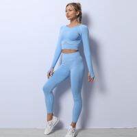 【YD】 CZGUKE 2 Pieces Workout Outfits Seamless Waist Leggings Crop Top Sets