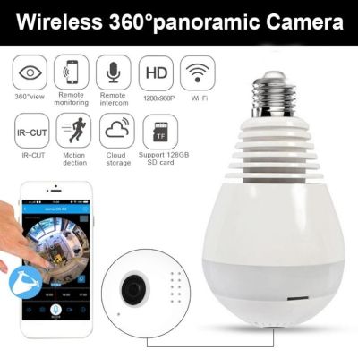 360° Wireless Panoramic Camera HD 1080P Fisheye Lamp Indoors Bulb Camera Home Security Video Surveillance Wifi Remote Monitoring