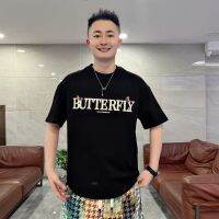 【July hot】 New mens 2023 summer short-sleeved t-shirt butterfly print same ins all-match casual half-sleeved top