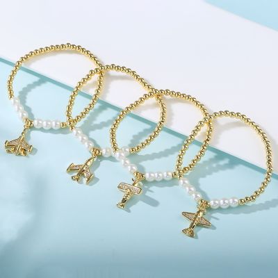 【CW】 Inlaid Aircraft Small Pendant Gold Plated Womens Beaded Accessories