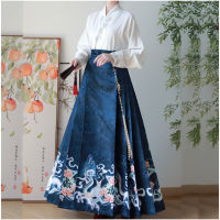 Hanfu สูทผู้หญิงกรโปรงลายม้าสไตล์จีนราชวงศ์หมิงดั้งเดิมเครื่องแต่งกายโบราณ