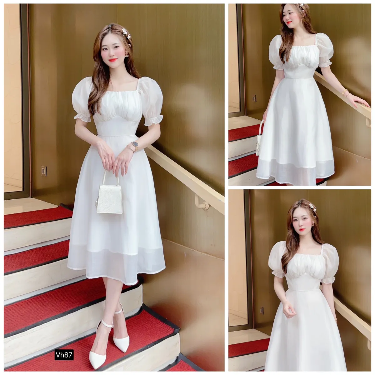 Vh238 Váy trắng dự tiệc dáng dài tay bồng [DVC&ACC] váy đầm tiểu ...