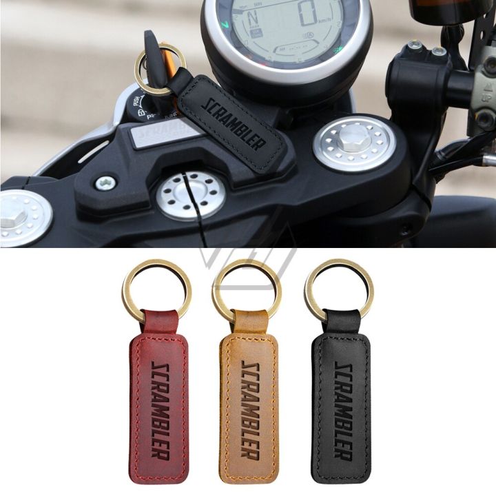 พวงกุญแจหนังวัวสำหรับรถจักรยานยนต์ฮอนด้ายามาฮ่าซูซูกิ-ducati-scrambler-harley-triumph-1200-800พวงกุญแจ