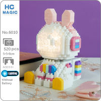 HC 6010 Space Rabbit Astronaut LED Light Helmet Sit Animal Model DIY Mini Diamond Blocks Bricks Building Toy for Children no Box