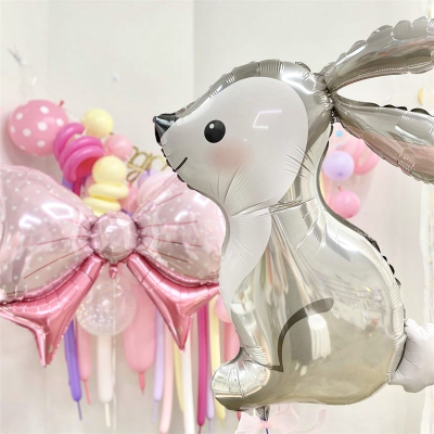 1pcs Gray Bunny Balloon Long Ears Rabbit Helium Balloon Baby Shower Wedding Birthday Party Decoration Aluminum Foil Balloon
