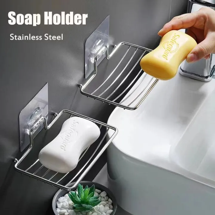 WATER Vacuum Silver Stainless Steel Soap Dish Drain Rack Suction Cup Bathroom Accessories Soap