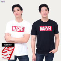 Marvel Men Logo T-Shirt Flock Print - เสื้อมาร์เวลผู้ชายพิมพ์กำมะหยี่ สินค้าลิขสิทธ์แท้100% characters studio