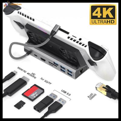 RUANEHAN 4K HD ฐานตั้งคอนโซลเกม Gigabit Ethernet การชาร์จ Pd 100W พัดลมระบายความร้อน มัลติฟังก์ชั่ 10 in 1 ฮับ USB Type-C สำหรับ ASUS ROG Ally เดสก์ท็อป