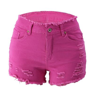 Solid High Waisted Straight Jean Shorts Women 2023 Summer Casual Streetwear Ladies Pocket Torn Ripped Denim Shorts Pink Blue