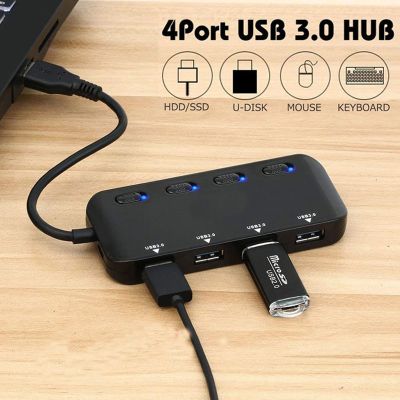 Ultra Slim 4 Port USB 3.0 Data Hub Splitter Extender with Individual Power Switch and LED Lights USB Hubs