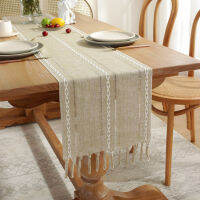 Farmhouse Rustic Style Table Runner พร้อมพู่33x18 3ซม./13X72นิ้วสำหรับ Holiday Party Dining Room Decor