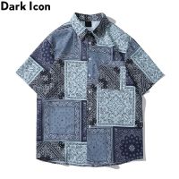 Dark ไอคอนผ้าพันคอเสื้อฮาวายผู้ชายคอปกเสื้อฤดูร้อนชายเสื้อ3สี