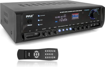 Pyle Wireless Bluetooth Power Amplifier System 300W 4 Channel Home Theater Audio Stereo Sound Receiver Box Entertainment w/ USB, RCA, 3.5mm AUX, LED, Remote for Speaker, PA, Studio- PT390BTU,BLACK