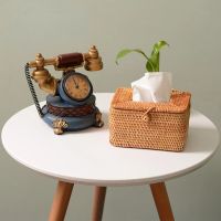 Storage Box Rattan Weave Multi-functional Tissue Boxes Creative Solid Wood Covered Napkin Box Nordic Ins Retro Tissue Holders