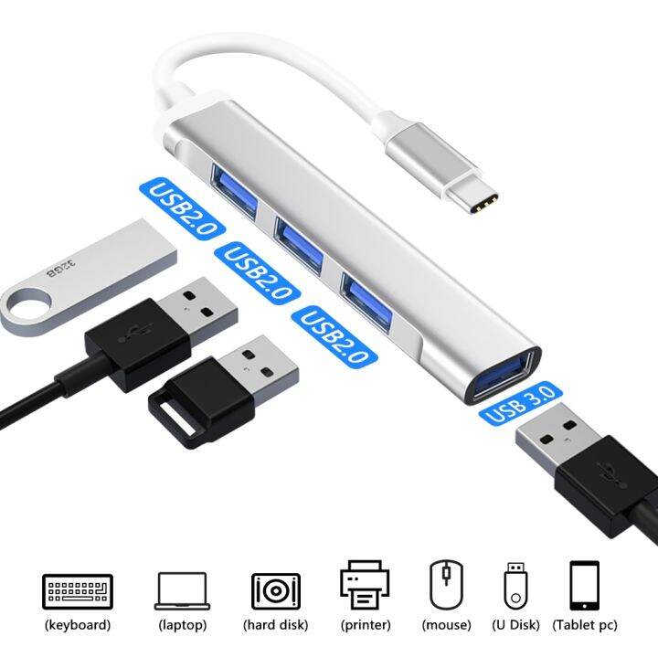 ยืดหยุ่น-usb-เพื่อพิมพ์-c-อะแดปเตอร์-usb-c-hub-3-0-type-c-4พอร์ตหลาย-s-plitter-อะแดปเตอร์-otg-สำหรับ-lenovo-macbook-pc-คอมพิวเตอร์โน๊ตบุ๊คอุปกรณ์เสริม