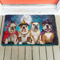 CLOOCL 3D Graphic Halloween Doormat Animals Dogs English Bulldog House Doormat Decor Print Absorbent Mat Floor Door Mat Non-Slip