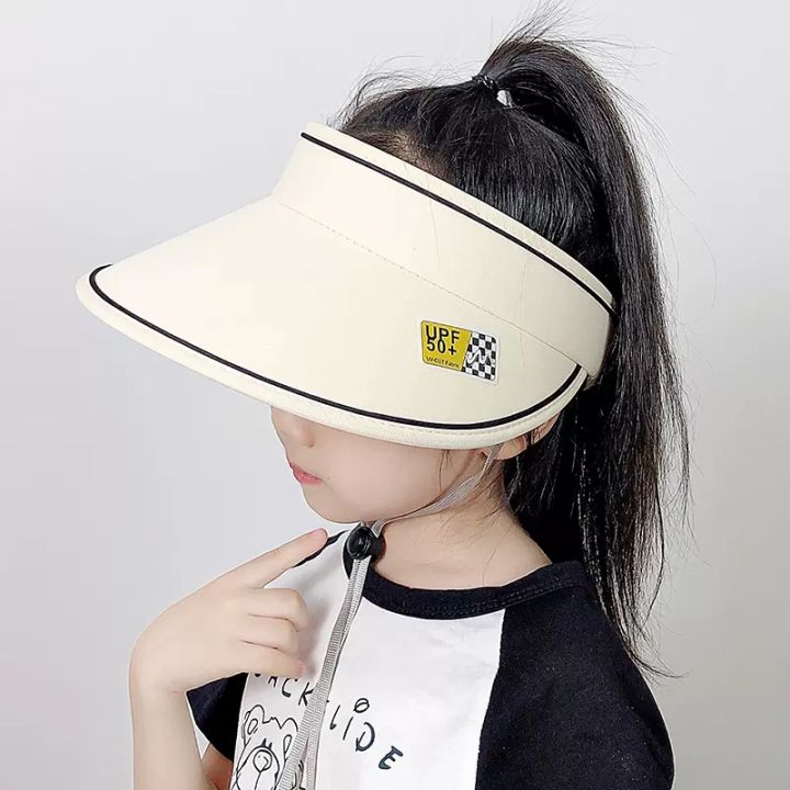 hot-upf-50-empty-top-cap-for-children-summer-uv-protection-large-brim-sun-visor-caps-for-kids-adjustable-simple-stylish-everyday-hat