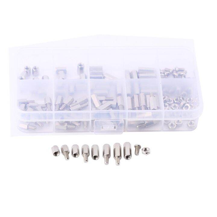 200pcs-set-m3-hex-nut-spacing-screw-male-female-threaded-pillar-pcb-pc-motherboard-nickel-plated-standoff-spacer-kit