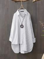 Womens Asymmetrical Shirts ZANZEA 2023 Elegant Striped Tops Casual Long Sleeve Blusas Female Button Stiching Tunic