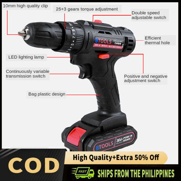 Auto Repair Rechargeable Hand Drill 36V Lithiumion Drill Rechargeable Multifunctional Positive