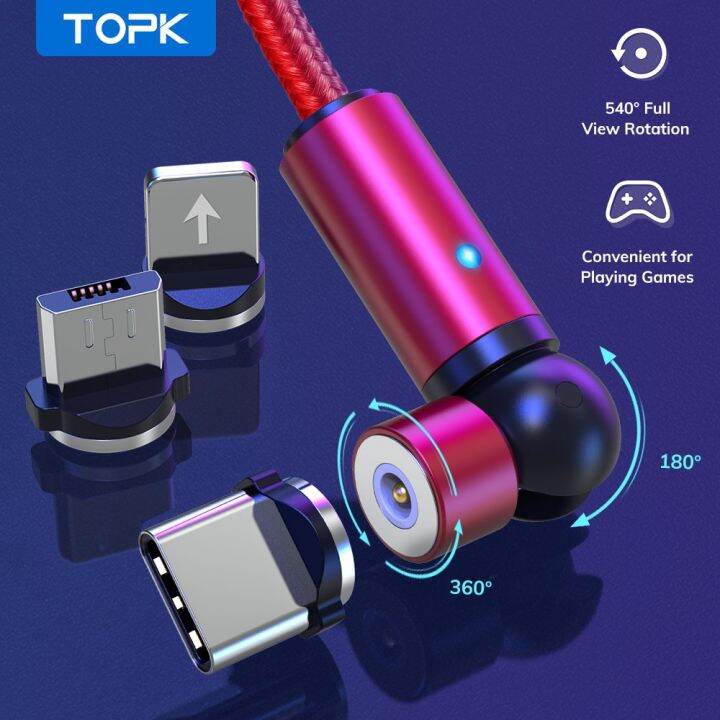 topk-exclusive-product-am68-540-free-rotation-magnetic-charging-cable-micro-usb-type-c-universal