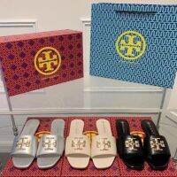 2023 toryburchˉSummer New Style Versatile Flat Bottom Simple Retro Fashion Slippers Casual Square Head Slippers