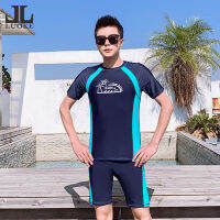 LUOKE ชุดว่ายน้ำชายชุดว่ายน้ำสำหรับชาย Baju Renang Lelaki Dewasa แขนสั้น Surfing Sun Protection 2ชิ้นสำหรับชายชุดว่ายน้ำชายฤดูใบไม้ผลิ Быйgg