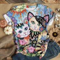 2023 NEWWomen S T-Shirt Harajuku Women S Blouses 2023 Cat Print Short Collar Wide Sleeve T-Shirts