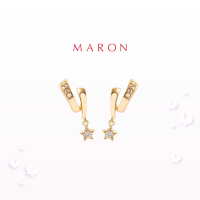 MARON✨ [ของแท้] Feo Stars Dangle Earring ชุบสี Beige Gold ต่างหูห้อย พลอยเพทายสีขาว เงินแท้925