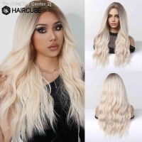 HAIRCUBE Brown White Ombre Synthetic Wigs Long Wavy Blonde Hair Wigs for Women Middle Part Daily Heat Resistant Wigs [ Hot sell ] Toy Center 2