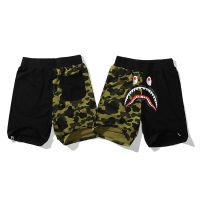 Bape Camo Panel Shark Head พิมพ์กางเกงขาสั้นผ้าฝ้ายกางเกงขาสั้นหลวมสบายๆ