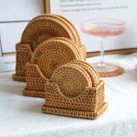 1Pcs Drink Coasters Set For Kungfu Tea Accessories Round Tableware Placemat Dish Mat Rattan Weave Cup Mat Pad Diameter 8cm10cm