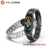 【lz】✤▤  Pulseira de metal para Xiaomi Mi Band 7 6 5 4 3 8 Pulseira Inoxidável na Mi Band 5 Correa Miband 6 Xiomi Bend Acessórios NFC