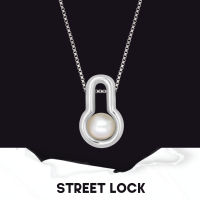 A.CEMI Lock Pearl Necklace สร้อยคอมุกแท้ สร้อยคอเงินแท้ ชุบทอง 18K โรสโกลว์