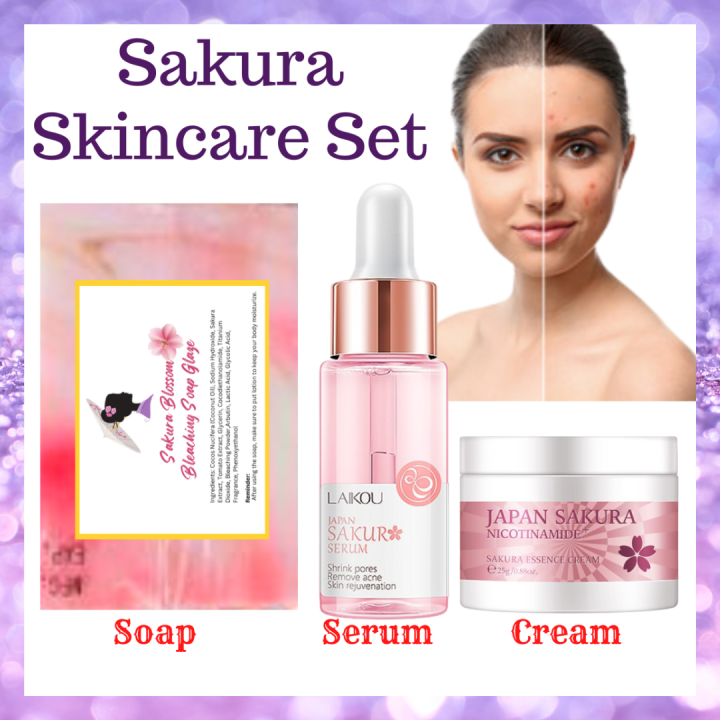 Sakura Skin Care Set [Soap + Cream + Serum] Rejuvenating Set For