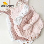 Anfuton bộ đồ bó sát vải lanh cotton màu trơn cho bé gái trẻ sơ sinh mùa