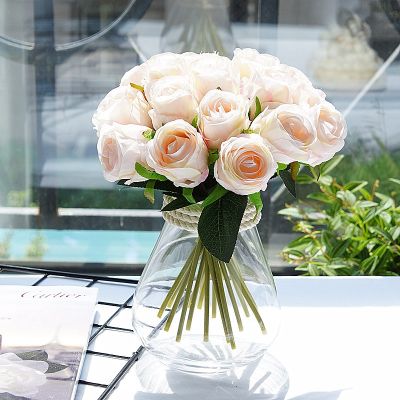【CC】 18PCS Artificial Flowers Wedding Bouquet Silk for Fake