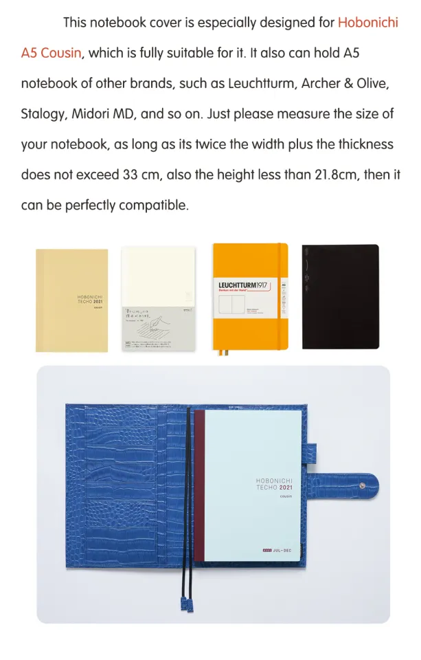 Moterm Original Series A5 Plus Cover for Hobonichi Cousin A5 Notebook  Genuine Croc Grain Leather Planner Organizer Agenda Diary