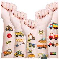 【hot】◈✤❈  10 Sheets Construction Temporary Tattoos Kids Fake Sticker Tractor Dump Truck Cone