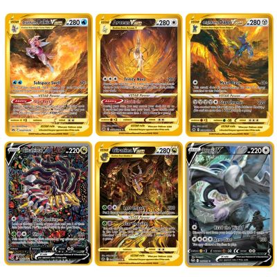 การ์ดโลหะโปเกมอน2023แบบทำมือการ์ดภาษาอังกฤษ Arceus Lugia Giratina Dialga Palkia VSTAR Iron Charizard VMAX Mew การ์ดเกมคอลเลกชัน