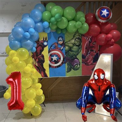 91pcs 3D Marvel Spiderman Iron Man Foil Balloons The Avengers Hero Happy Birthday Party Decorations Baby Shower Kids Air Globos Balloons