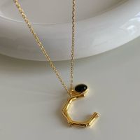 [COD] Ins niche retro black agate bamboo letter necklace Korean blogger recommends fashionable and versatile clavicle chain