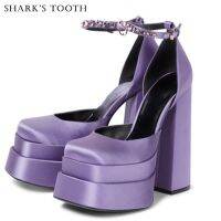 Shark’s tooth Thick-heeled sandals high-heeled super-heeled waterproof platform satin square head large size high-heeled shoes (size 35-43) JLSX226