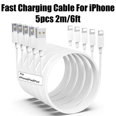 5PACKS 2m USB Fast Charging Cable For iPhone 6s/6/7/8/Plus/14/13/12/11/Pro/Xs Max iPod iPad